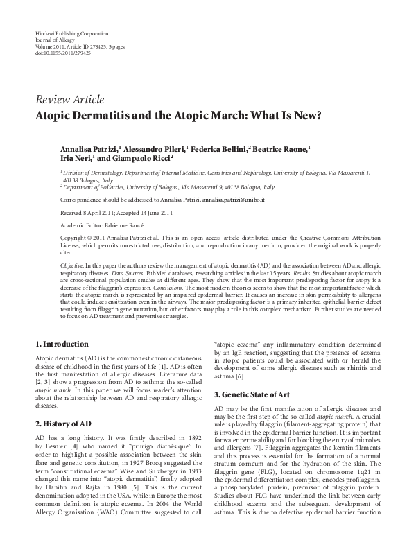 (PDF) Atopic Dermatitis and the Atopic March: What Is New?