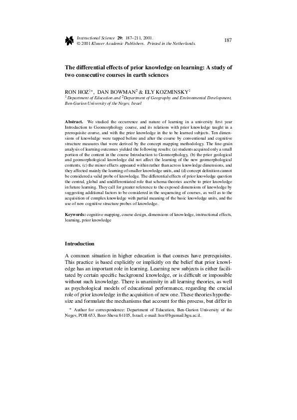 (PDF) The differential effects of prior knowledge on learning: A study ...