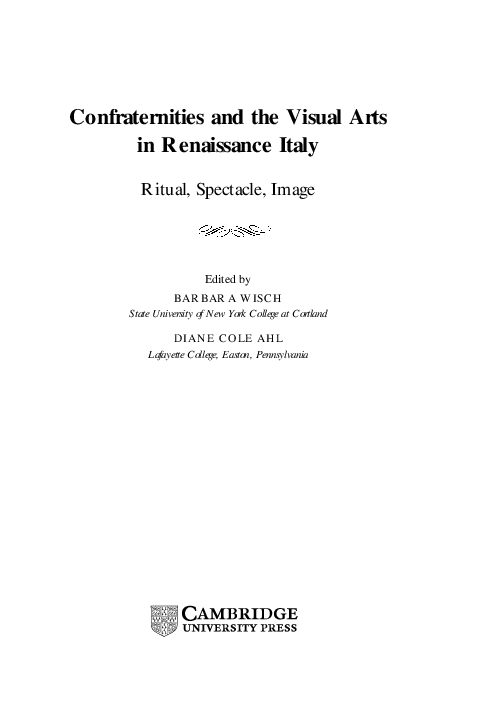 (PDF) Confraternities and the Visual Arts in Renaissance Italy Ritual