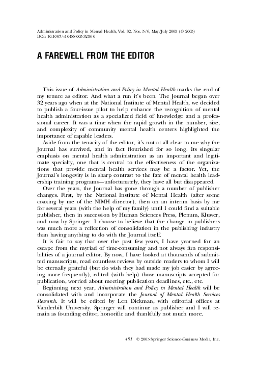 (PDF) A Farewell from the Editor | Mark B Scholl - Academia.edu