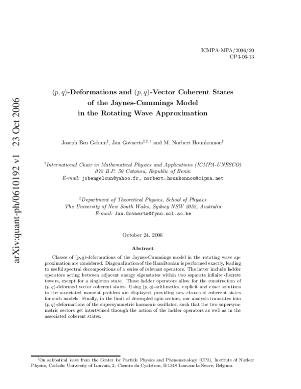 (PDF) (p,q) deformations and (p,q)-vector coherent states of the Jaynes ...