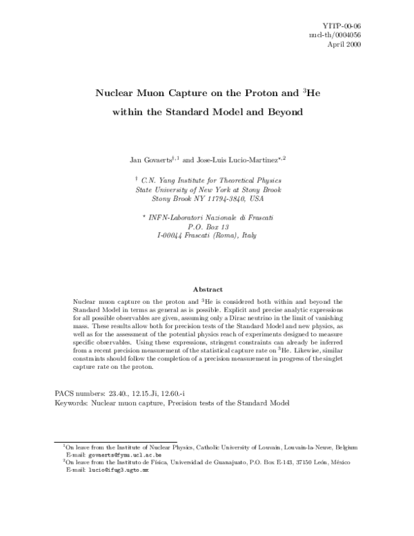 (PDF) Nuclear muon capture on the proton and 3 He within the standard ...