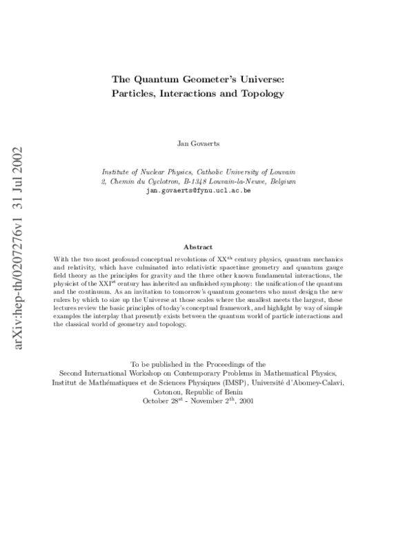 (PDF) The Quantum Geometer's Universe: Particles, Interactions and Topology