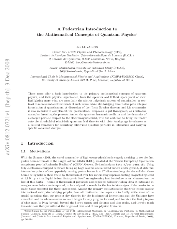 (PDF) A Pedestrian Introduction to the Mathematical Concepts of Quantum ...