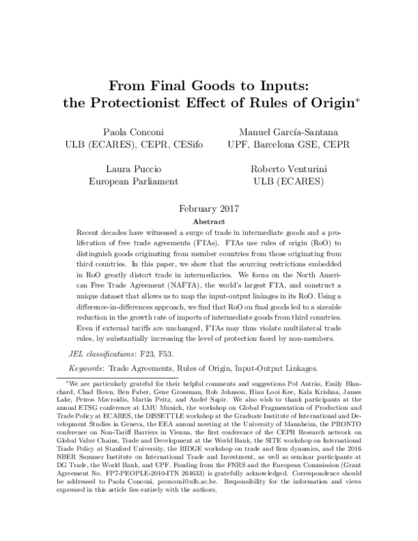 (PDF) From Final Goods to Inputs: The Protectionist Effect of Rules of ...