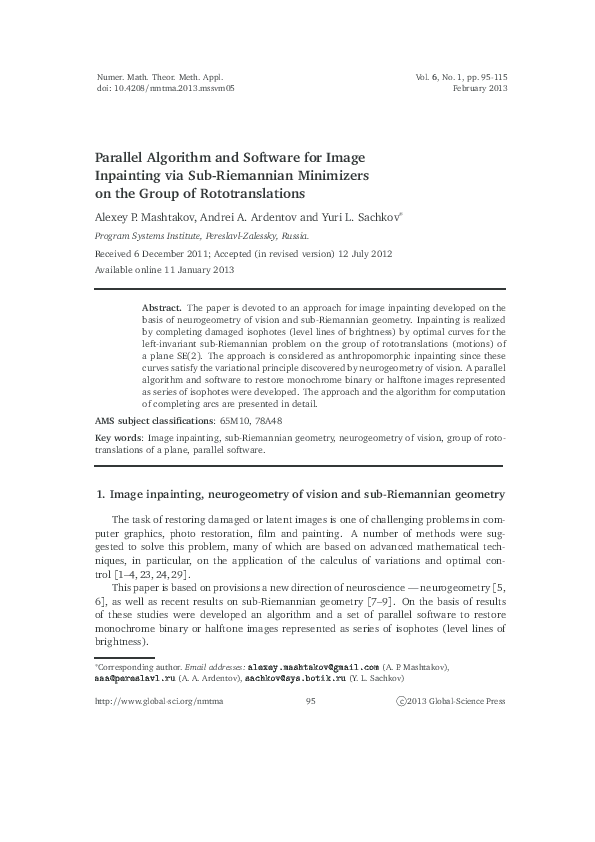 (PDF) Parallel Algorithm and Software for Image Inpainting via Sub ...