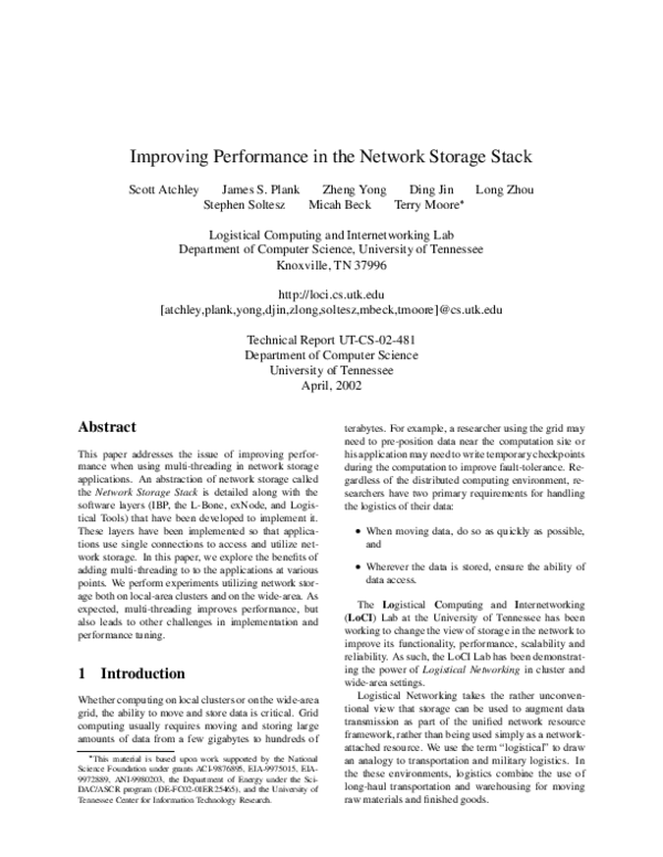 (PDF) Improving Performance in the Network Storage Stack