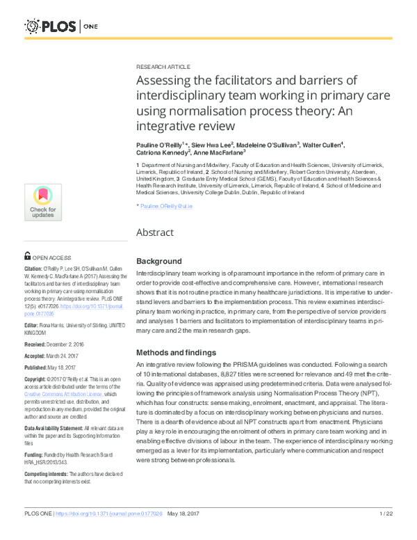 (PDF) Assessing the facilitators and barriers of interdisciplinary team ...
