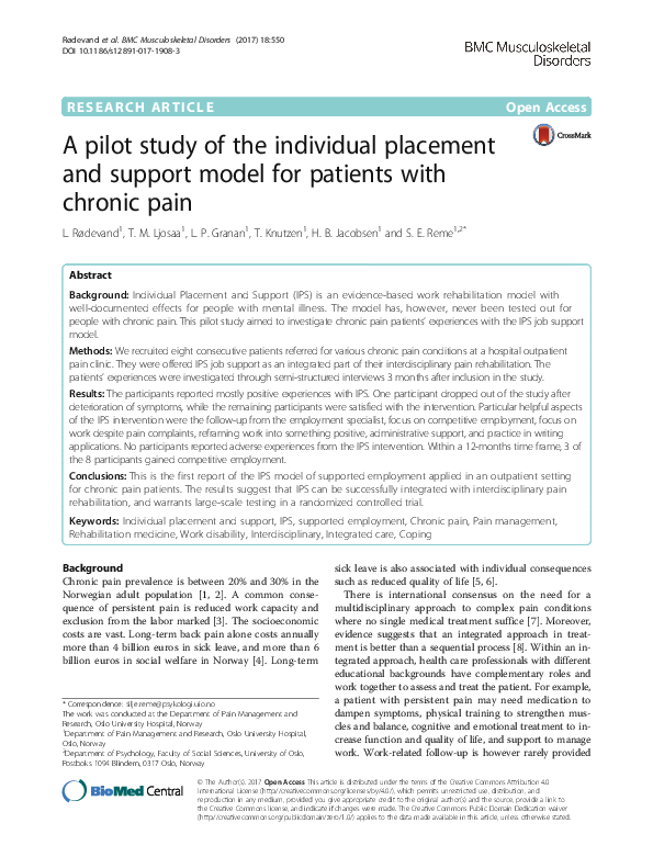 (PDF) A pilot study of the individual placement and support model for ...