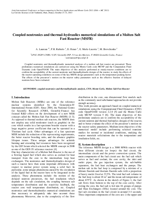 (PDF) Coupled neutronics and thermal-hydraulics numerical simulations ...