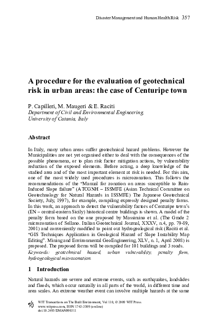 (PDF) A procedure for the evaluation of geotechnical risk in urban ...