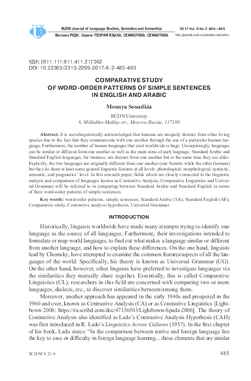 (PDF) Comparative Study of Word-Order Patterns of Simple Sentences in ...