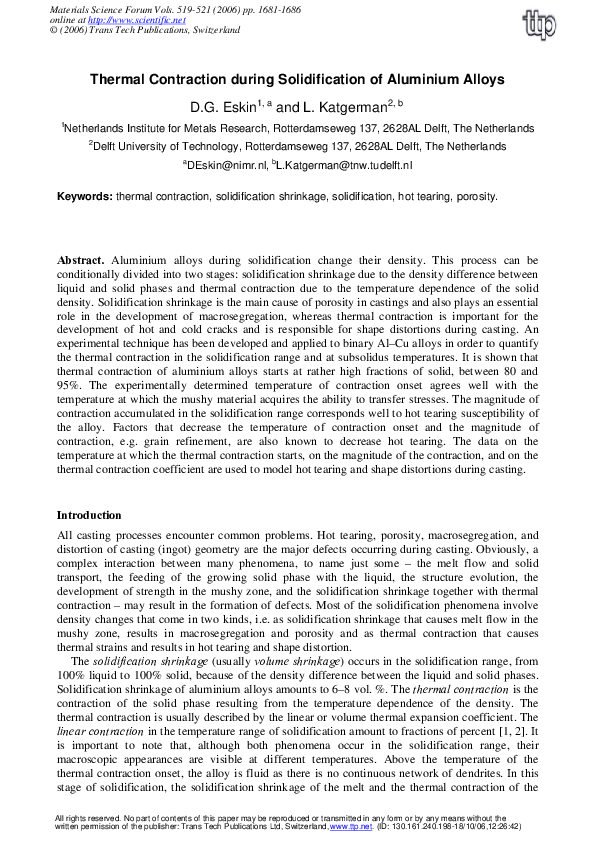 (PDF) Thermal Contraction during Solidification of Aluminium Alloys
