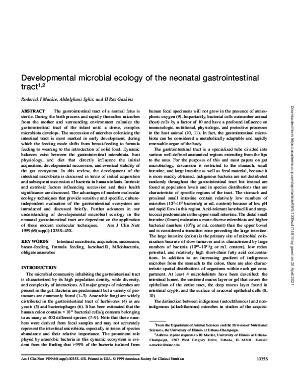 (PDF) Developmental microbial ecology of the neonatal gastrointestinal ...