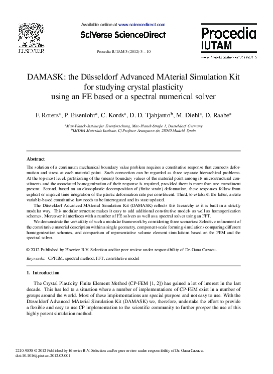(PDF) DAMASK: the Düsseldorf Advanced MAterial Simulation Kit for ...
