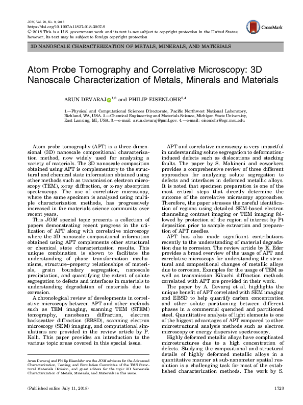 (PDF) Atom Probe Tomography and Correlative Microscopy: 3D Nanoscale ...