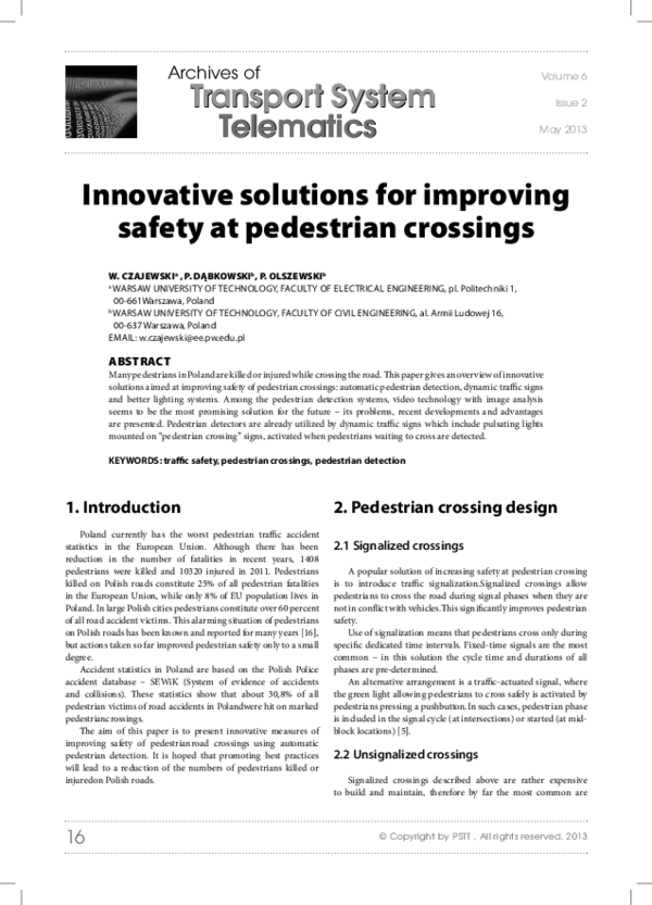 (PDF) Innovative solutions for improving safety at pedestrian crossings