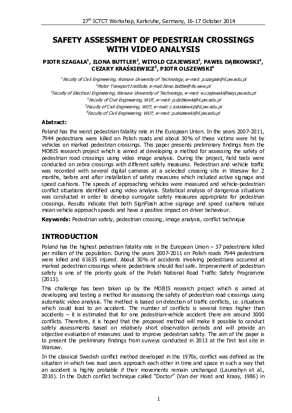 (PDF) Safety Assessment of Pedestrian Crossings with Video Analysis