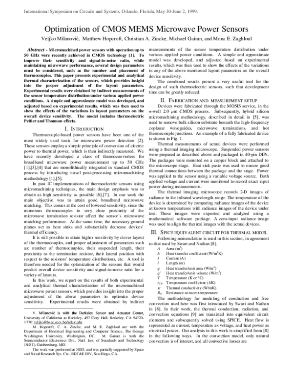 (PDF) Optimization of CMOS MEMS microwave power sensors