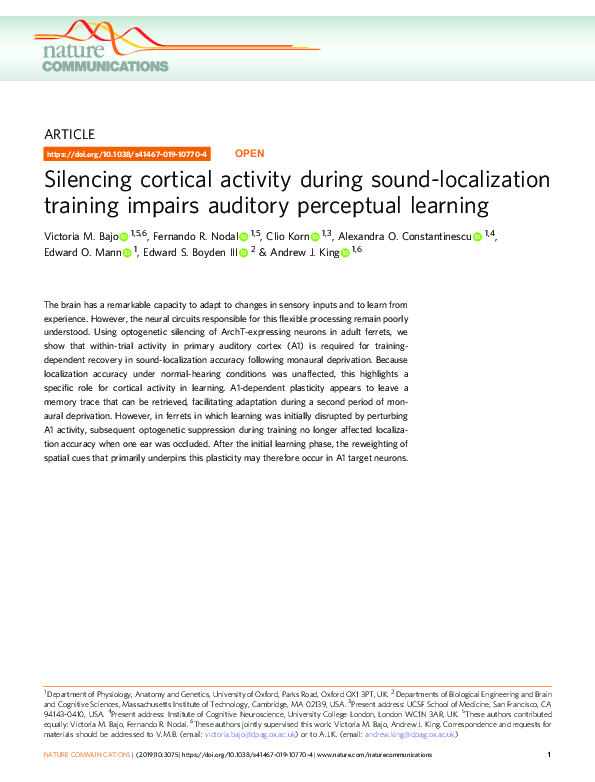 (PDF) Silencing cortical activity during sound-localization training ...