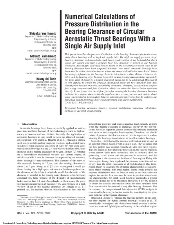 (PDF) Numerical Calculations of Pressure Distribution in the Bearing