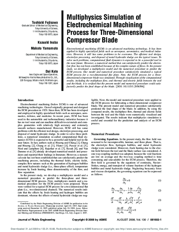 (PDF) Multiphysics Simulation of Electrochemical Machining Process for ...