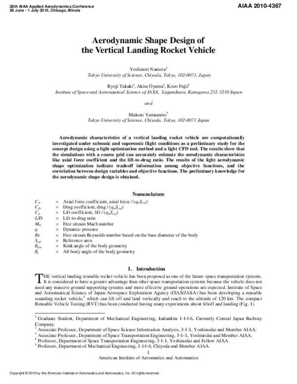 (PDF) Aerodynamic Shape Design of the Vertical Landing Rocket Vehicle