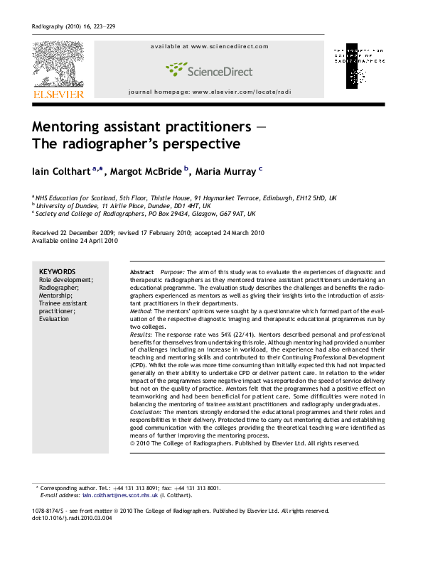 (PDF) Mentoring assistant practitioners – The radiographer’s perspective