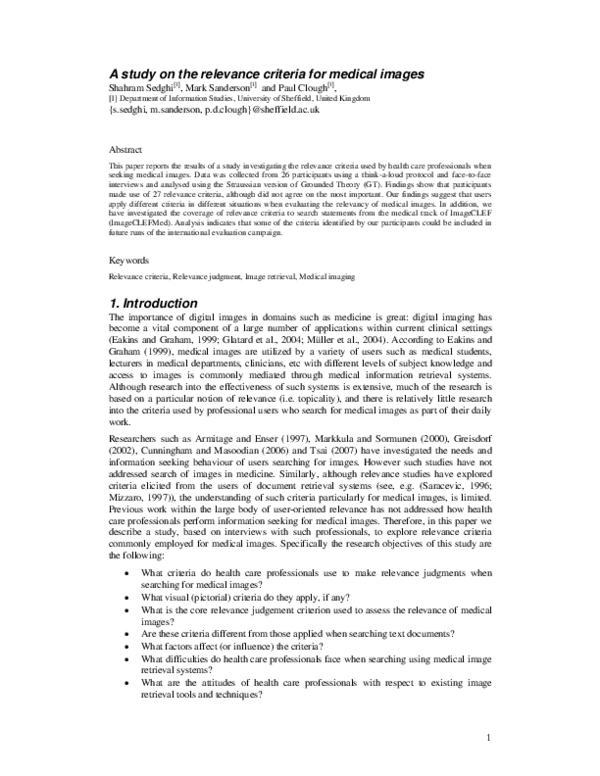 (PDF) A study on the relevance criteria for medical images