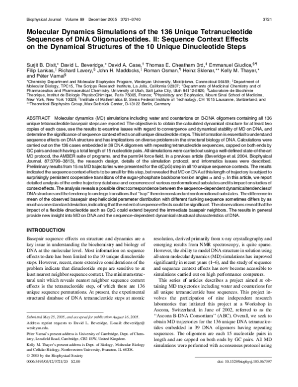 (PDF) Molecular Dynamics Simulations of the 136 Unique Tetranucleotide ...