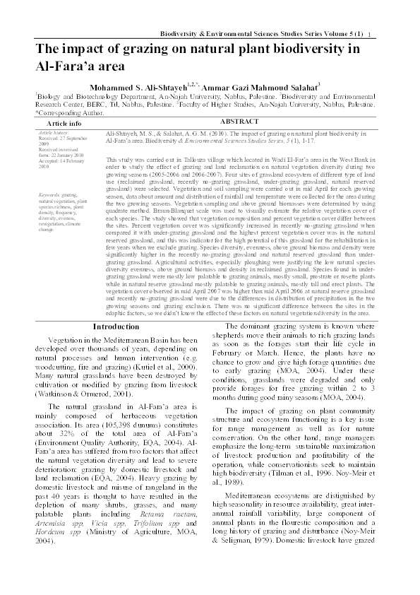 (PDF) The impact of grazing on natural plant biodiversity in Al-Fara’a area