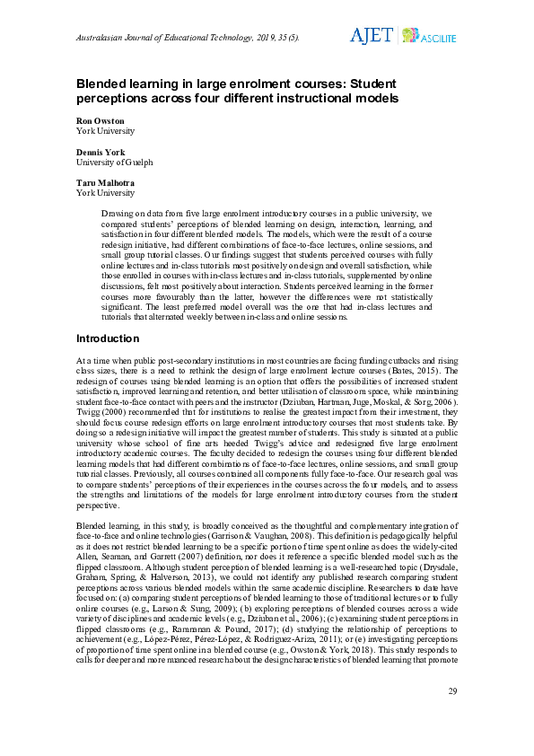 (PDF) Blended learning in large enrolment courses: Student perceptions ...