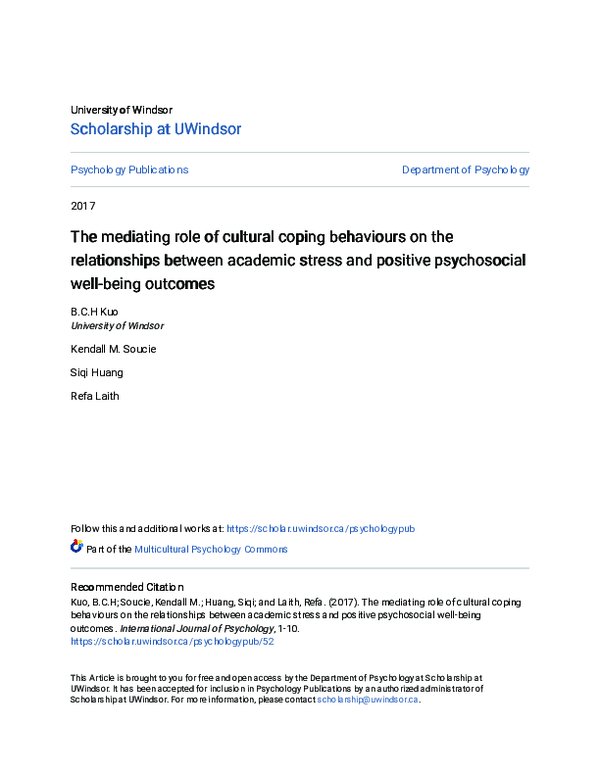 (PDF) The mediating role of cultural coping behaviours on the ...