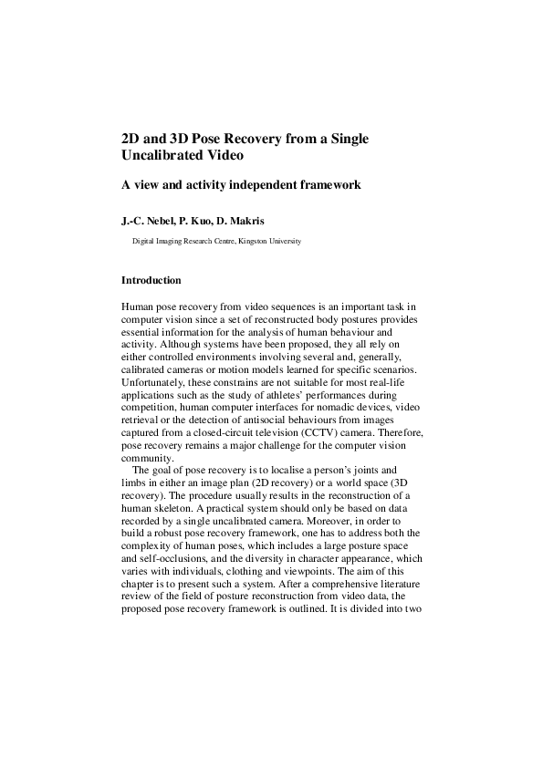 (PDF) 2D and 3D pose recovery from a single uncalibrated video. A view ...