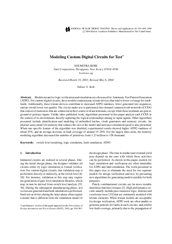 (PDF) Modeling Custom Digital Circuits for Test