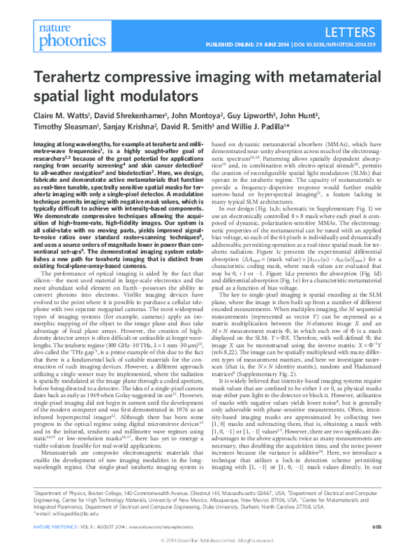 (PDF) Terahertz compressive imaging with metamaterial spatial light ...