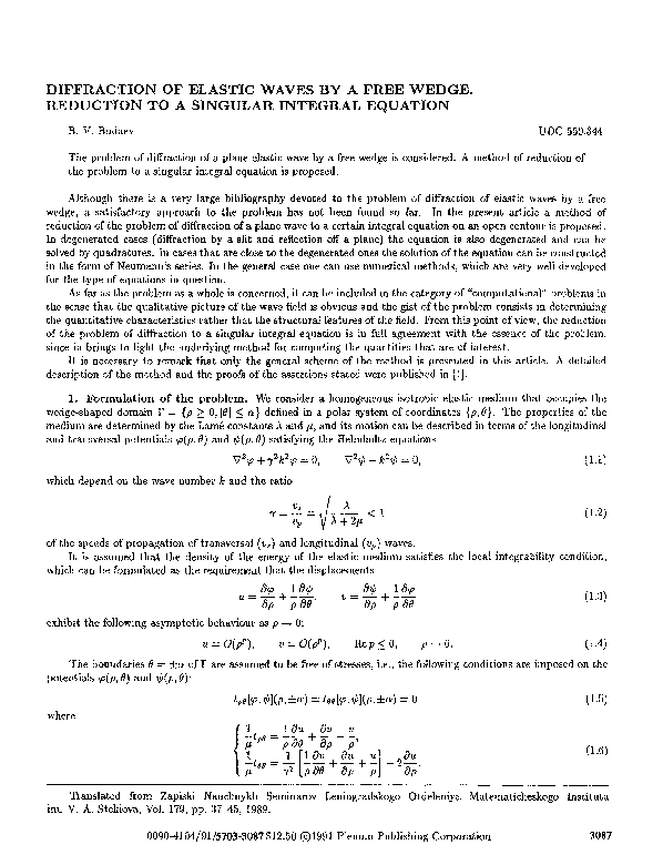 (PDF) Diffraction of elastic waves by a free wedge. Reduction to a ...