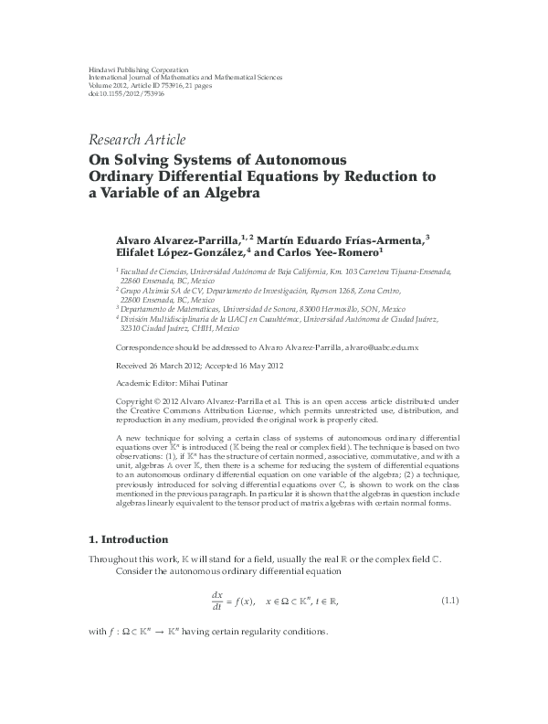 (PDF) On Solving Systems of Autonomous Ordinary Differential Equations ...