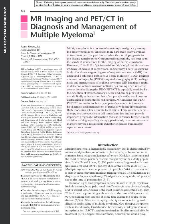 (PDF) MR Imaging and PET/CT in Diagnosis and Management of Multiple Myeloma