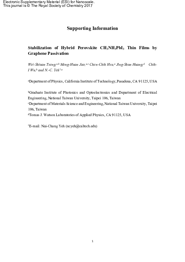 (PDF) Stabilization of hybrid perovskite CH3NH3PbI3 thin films by ...
