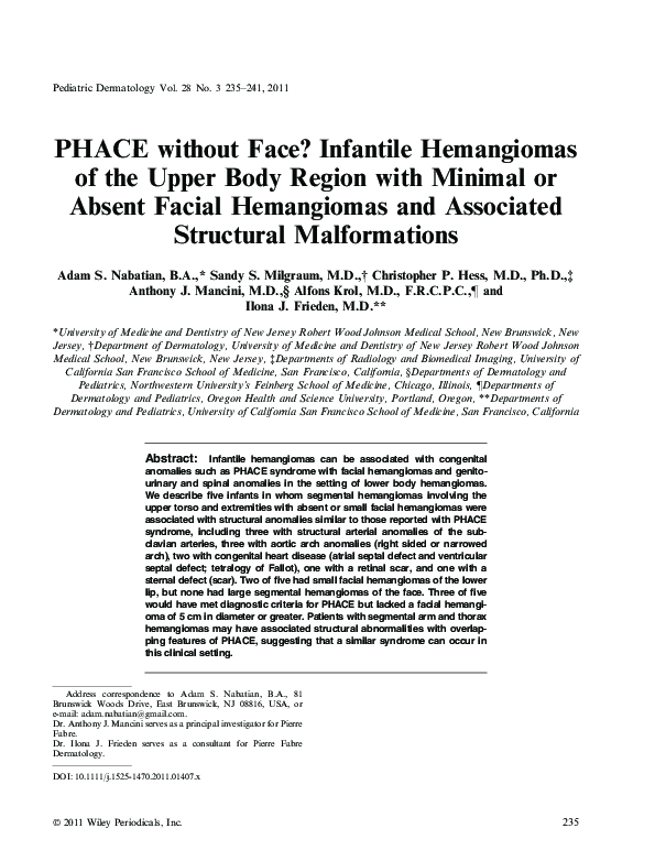 (PDF) PHACE without Face? Infantile Hemangiomas of the Upper Body ...