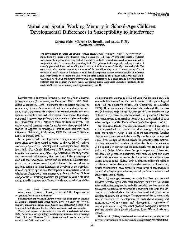 (PDF) Verbal and spatial working memory in school-age children ...