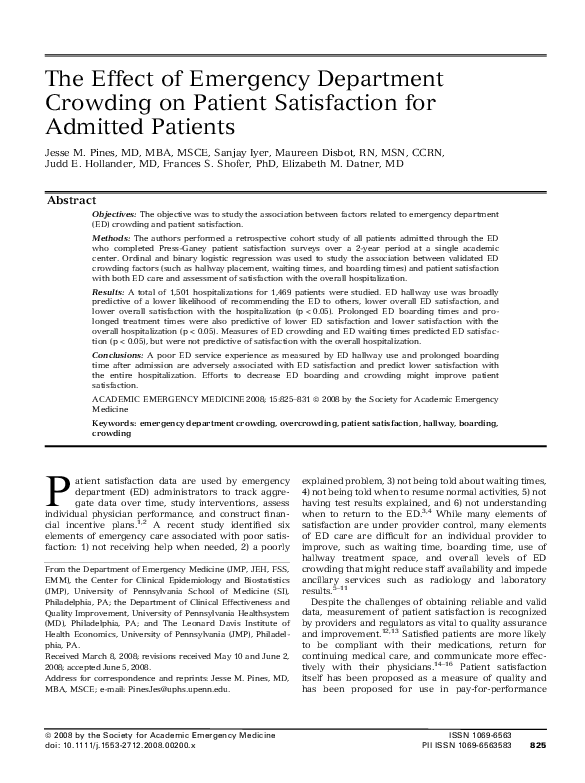 (PDF) The Effect of Emergency Department Crowding on Patient Outcomes