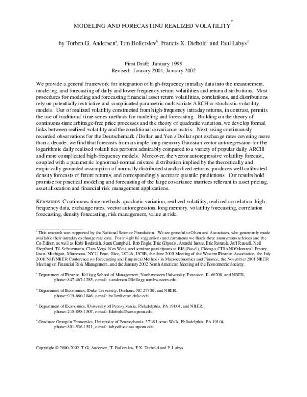 (PDF) Modeling and Forecasting Realized Volatility