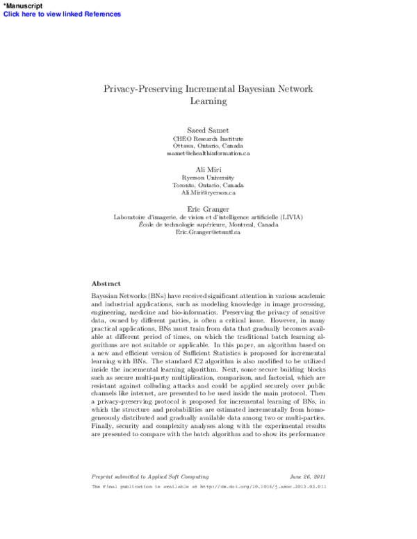 (PDF) Incremental learning of privacy-preserving Bayesian networks