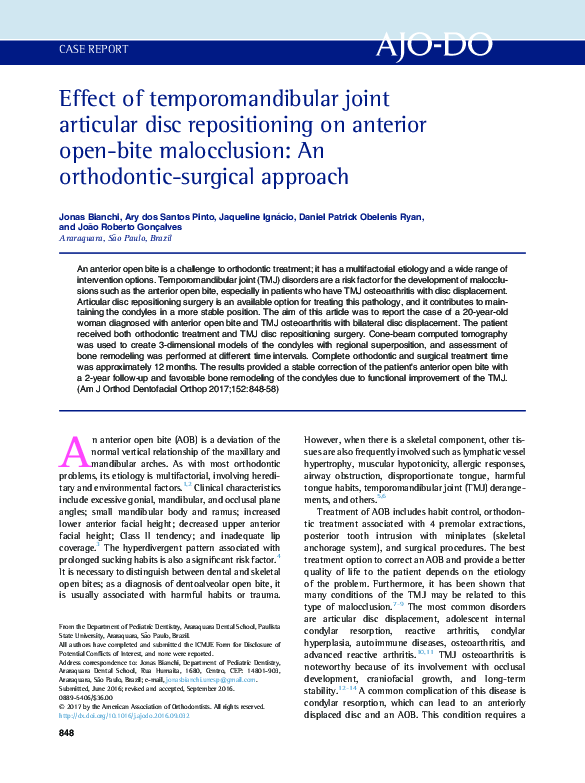 (PDF) Effect of temporomandibular joint articular disc repositioning on ...