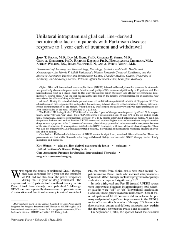 (PDF) Unilateral intraputaminal glial cell line–derived neurotrophic ...
