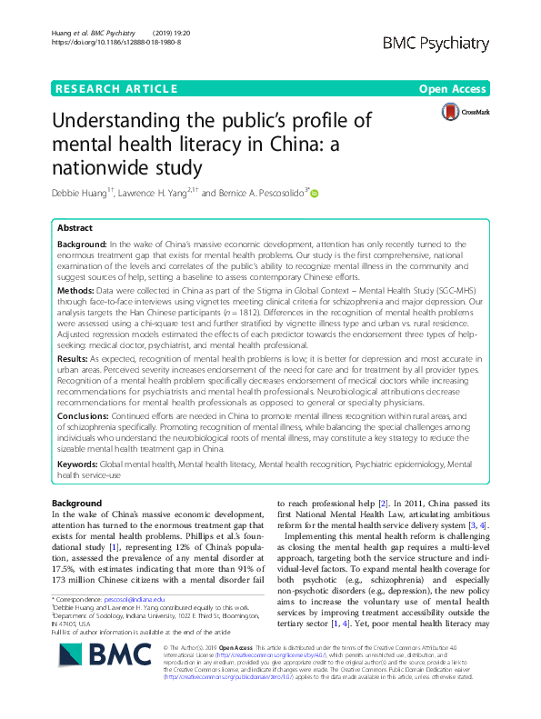 (PDF) Understanding the public’s profile of mental health literacy in ...