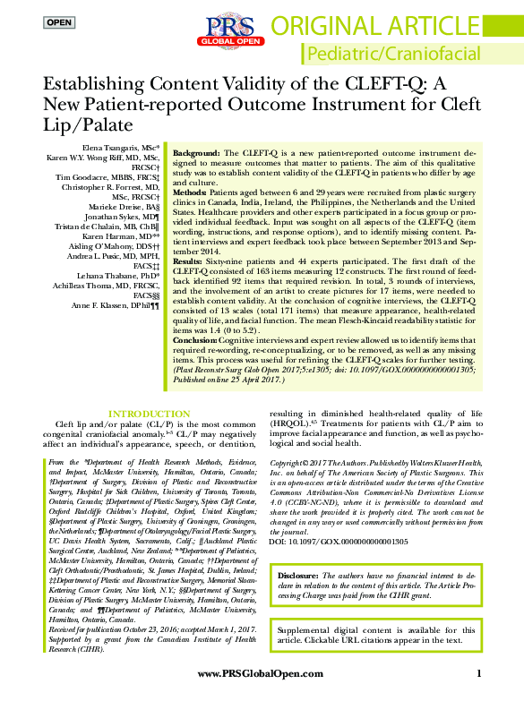 (PDF) Establishing Content Validity of the CLEFT-Q