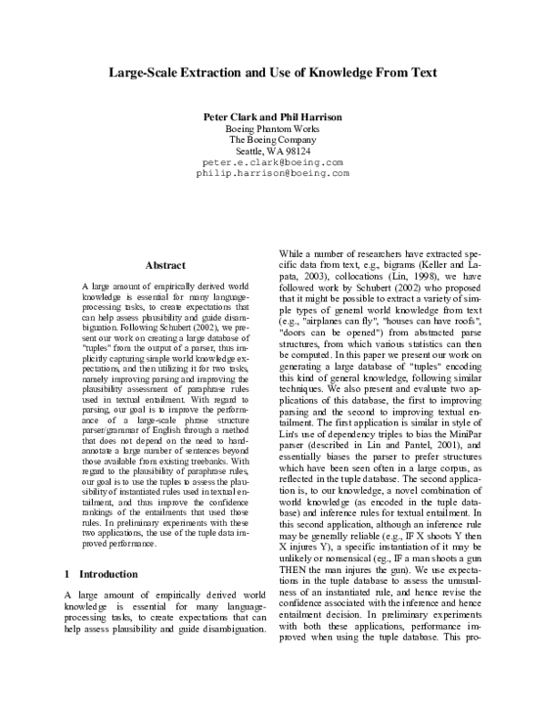 (PDF) Large-scale extraction and use of knowledge from text